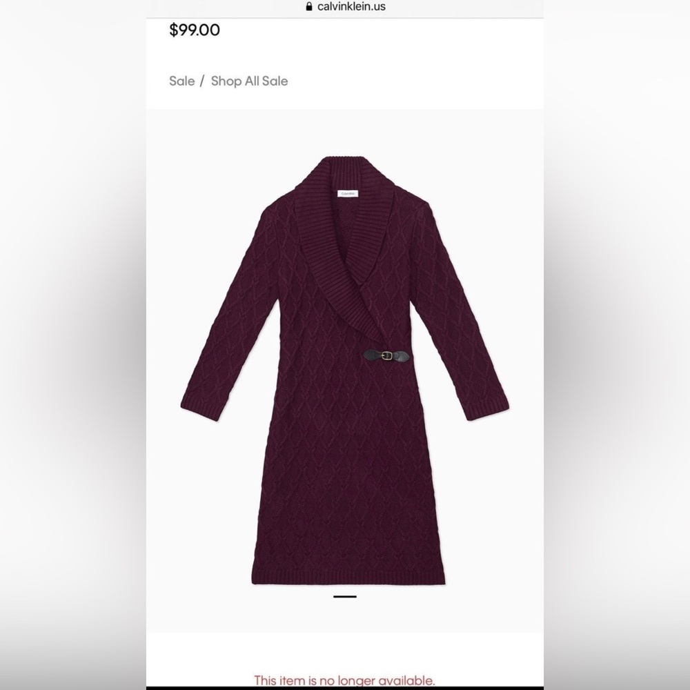 Calvin Klein Women’s Shawl Collar Honeycomb Knit Sweater Dress - Size Medium NWT